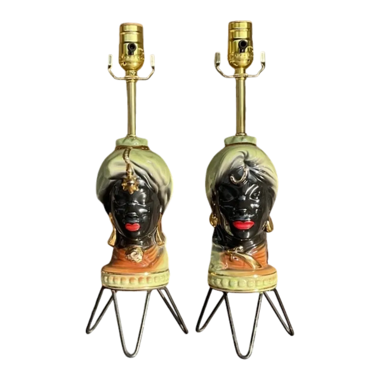 Vintage Gypsy Glazed Period Bust Lamp- a Pair
