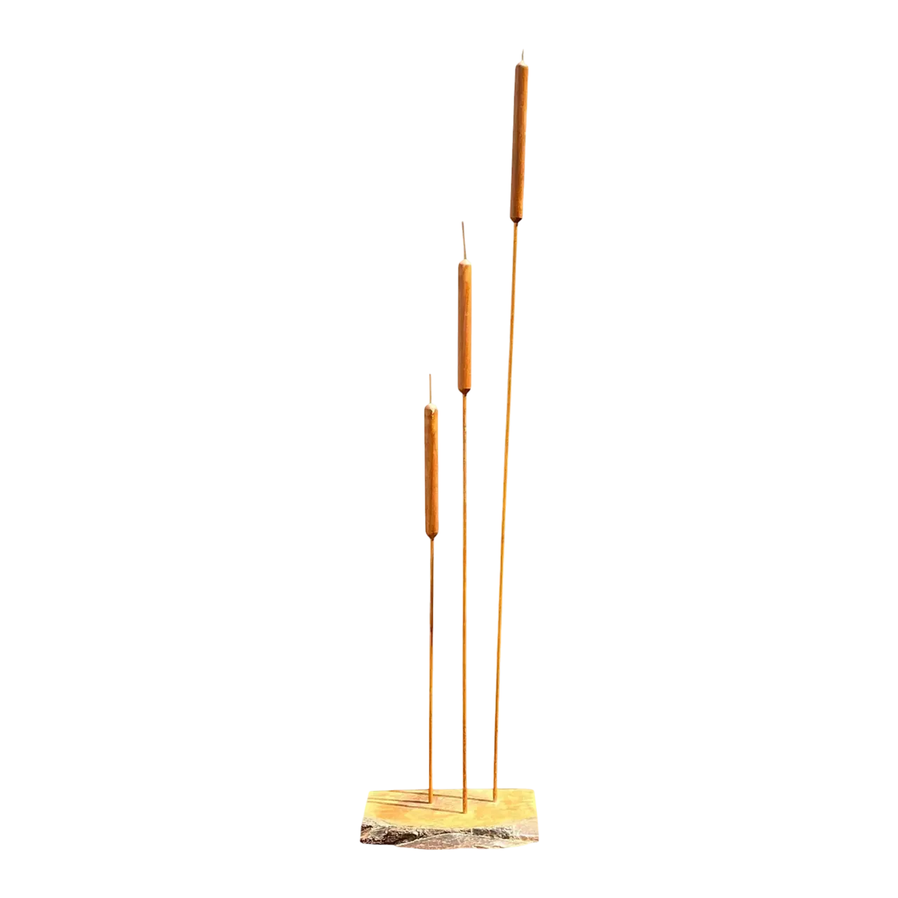 Vintage Hand Carved Sculpture of Cattails