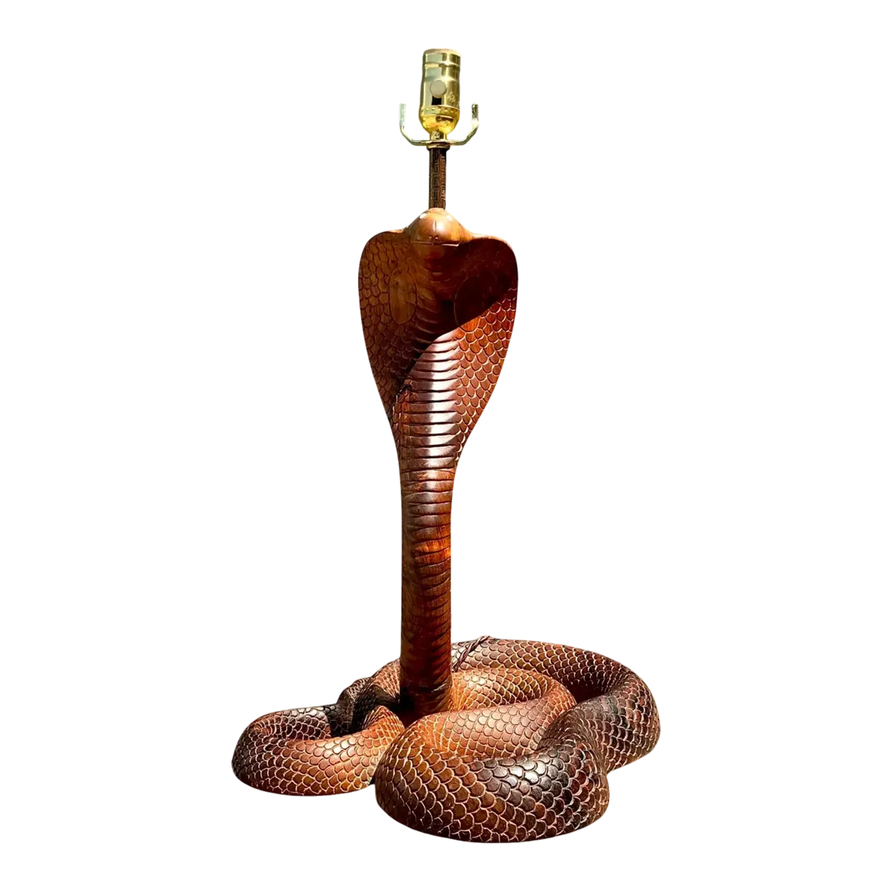 Vintage Hand Carved Wood Cobra Lamp