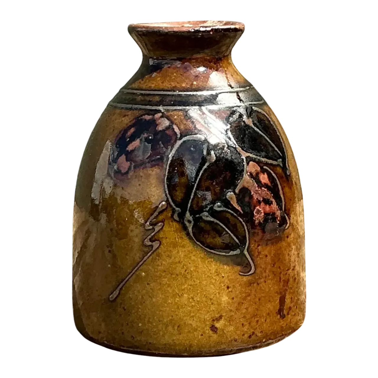Vintage Hand Painted Leaves Studio Pottery Vase