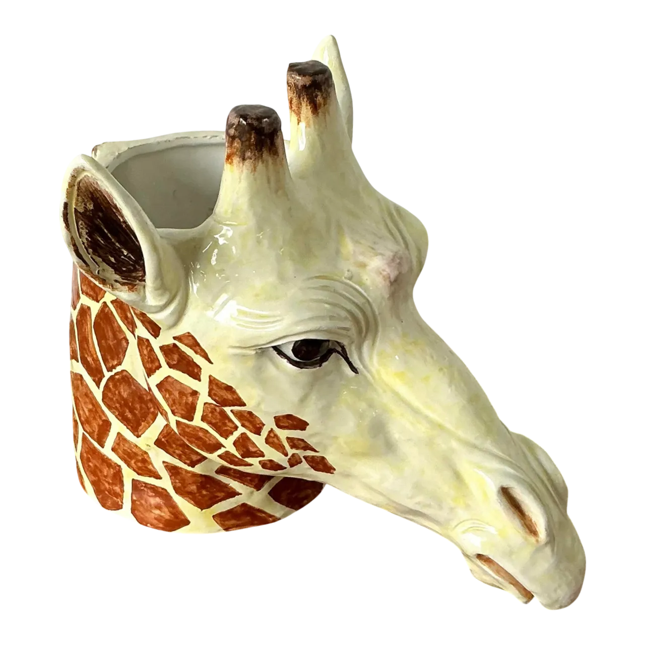 Vintage Italian Glazed Ceramic Giraffe Cache Pot