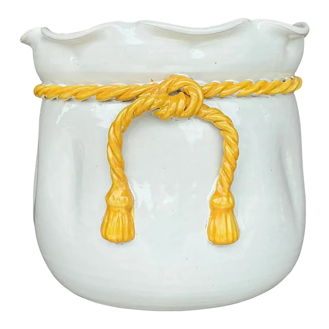 Vintage Italian Glazed Ceramic Rope Cachepot