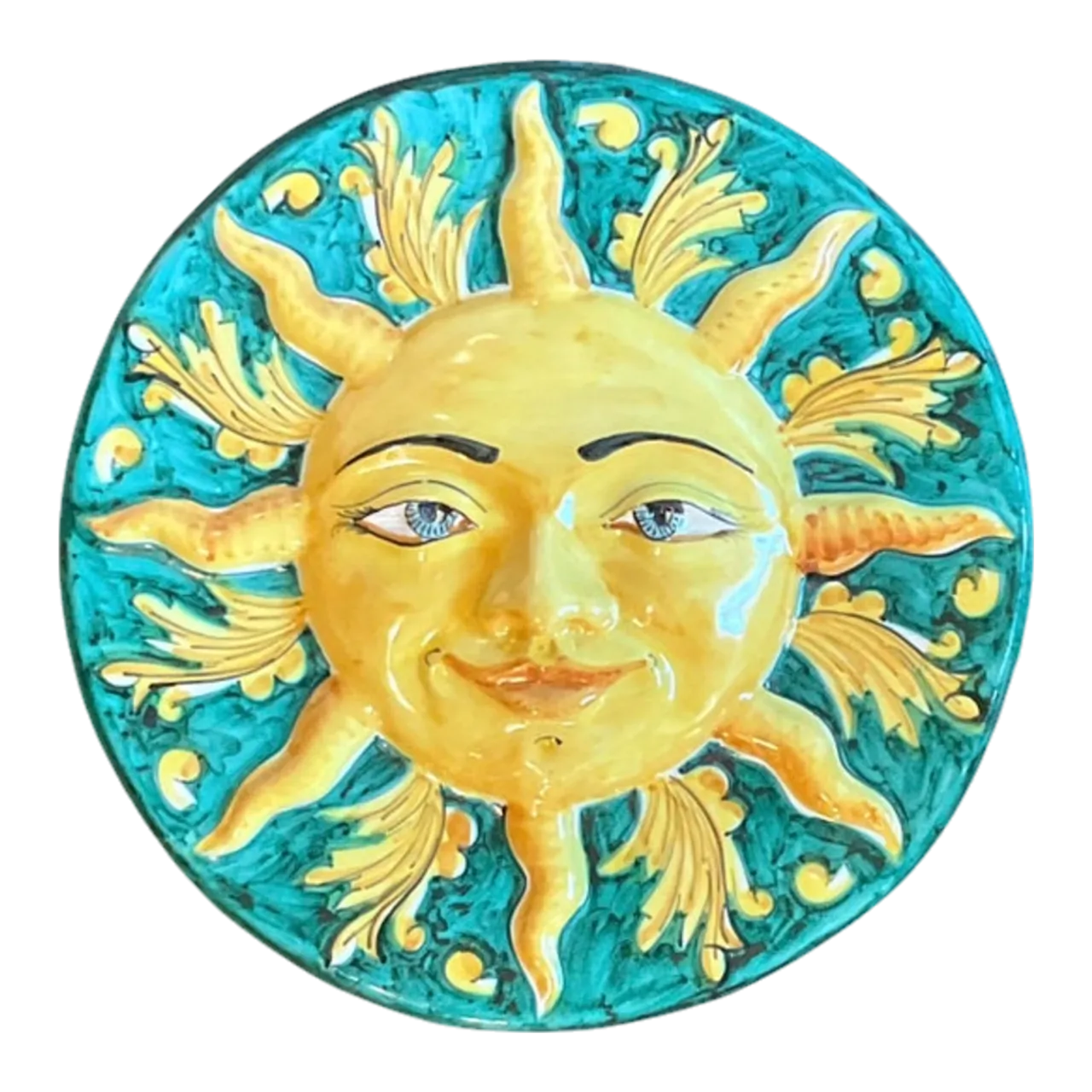 Vintage Italian Glazed Ceramic Sun Plaque
