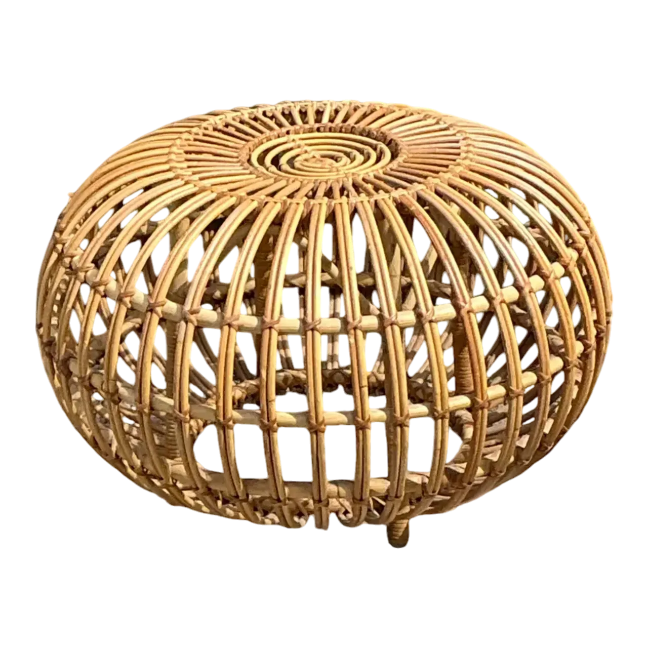 Vintage Italian Stick Rattan Ottoman After Albini