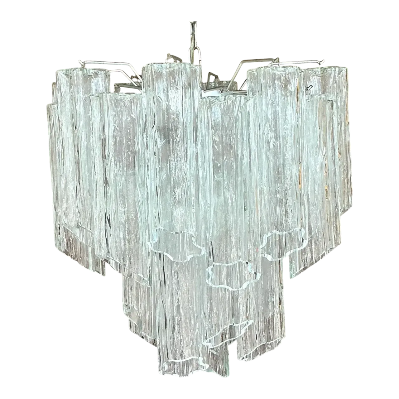 Vintage Italian Tubular Glass Chandelier After Murano