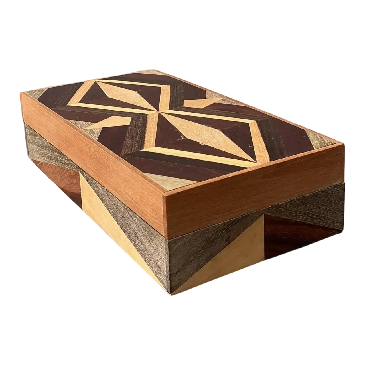 Vintage Marquetry Wood Diamond Box