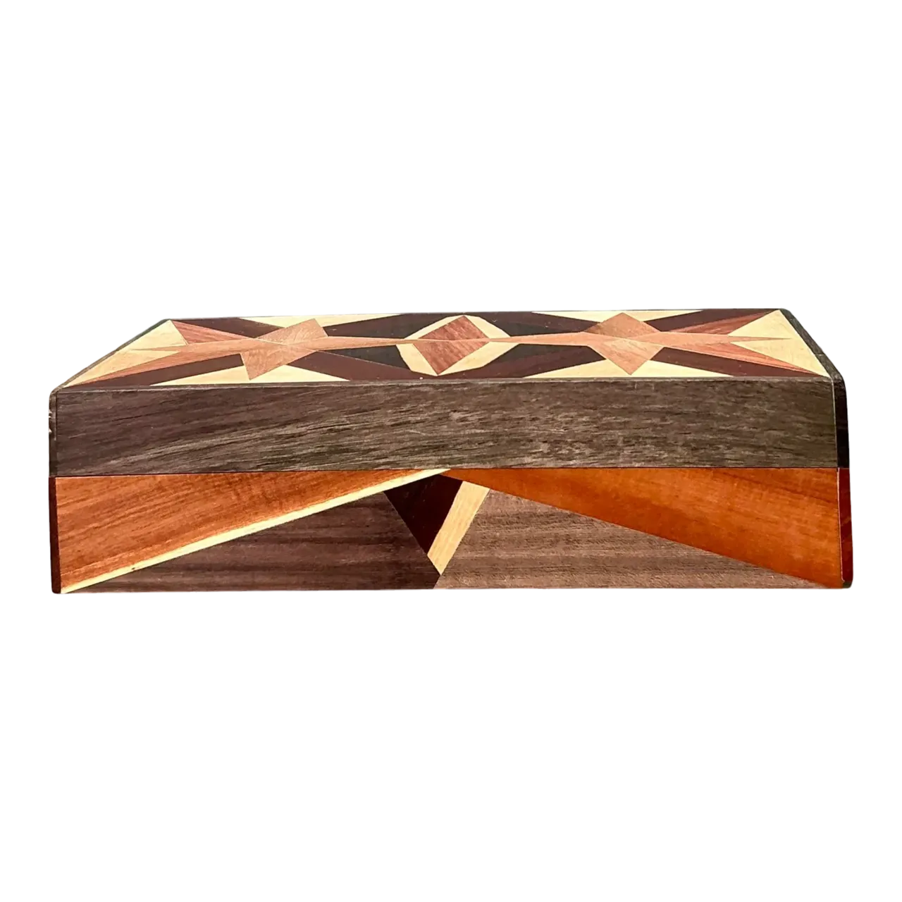 Vintage Marquetry Wooden Tan Star Box