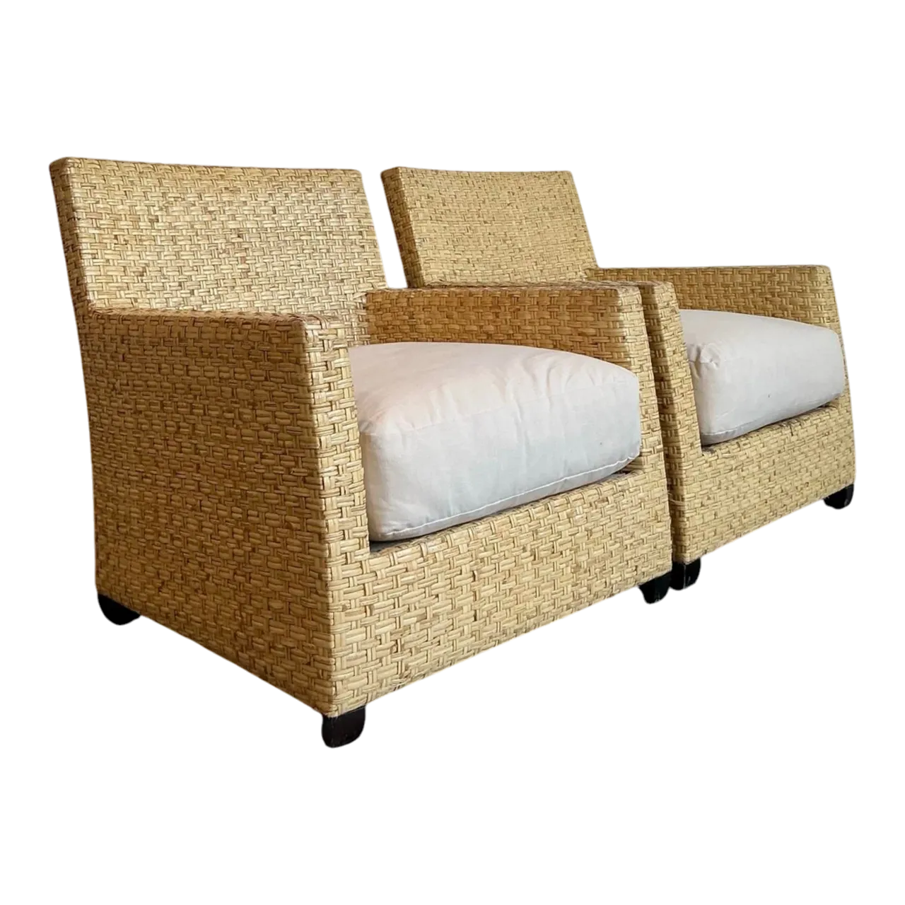 Vintage McGuire Woven Rattan Lounge Chairs - A Pair