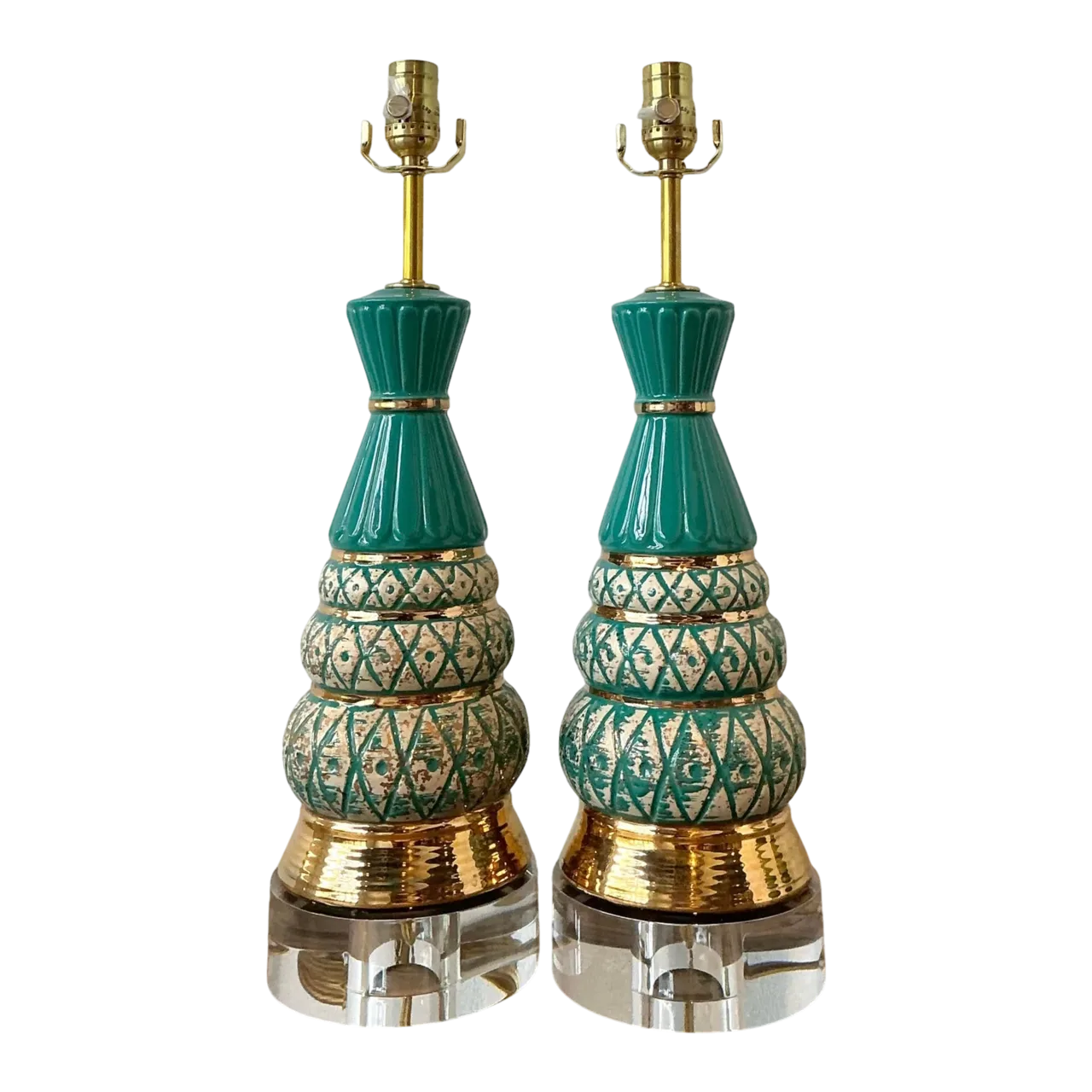 Vintage MCM Glazed Ceramic Lamps - A Pair - Acrylic, 6W x 20.5H