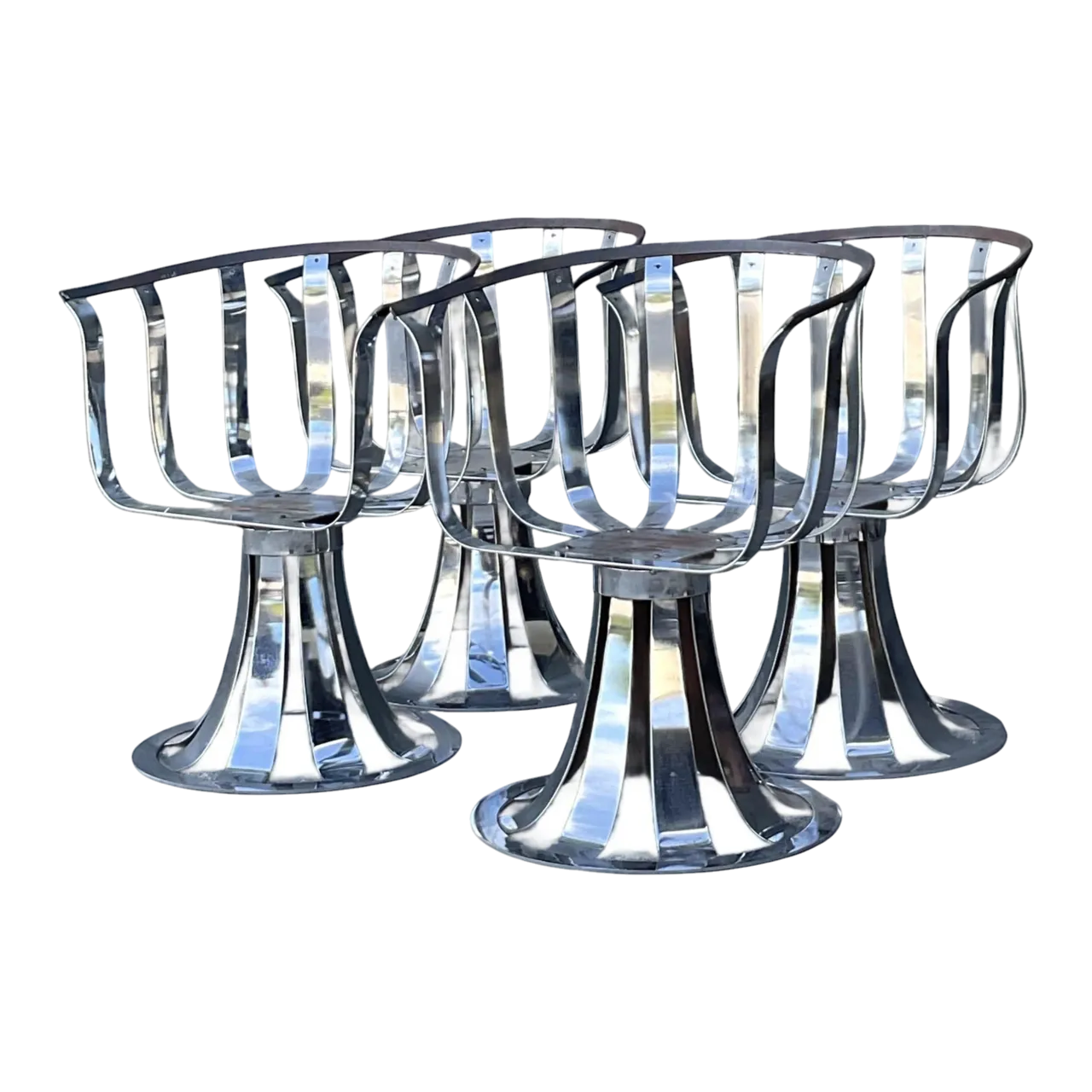 Vintage MCM Herbert Siegler for Russell Woodard Chrome Swivel Dining Chairs - Set of 4