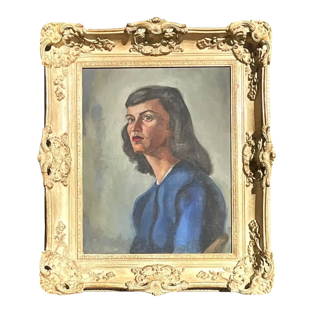 Vintage MCM Original Oil Portrait on Canvas