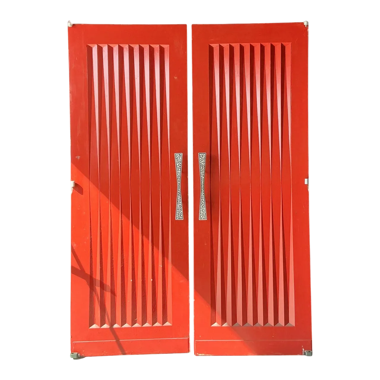Vintage MCM Pleated Doors With Inlay Handles -Set of 2