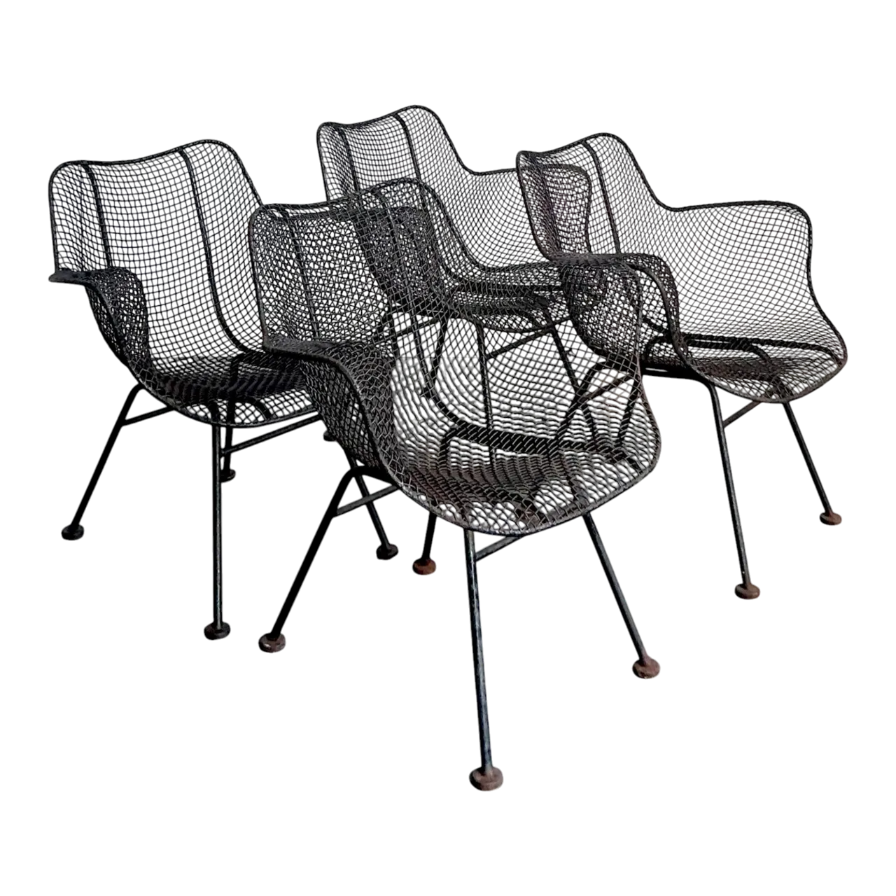 Vintage MCM Russell Woodard “Sculptura” Wrought Iron Dining Chairs - Set of 4