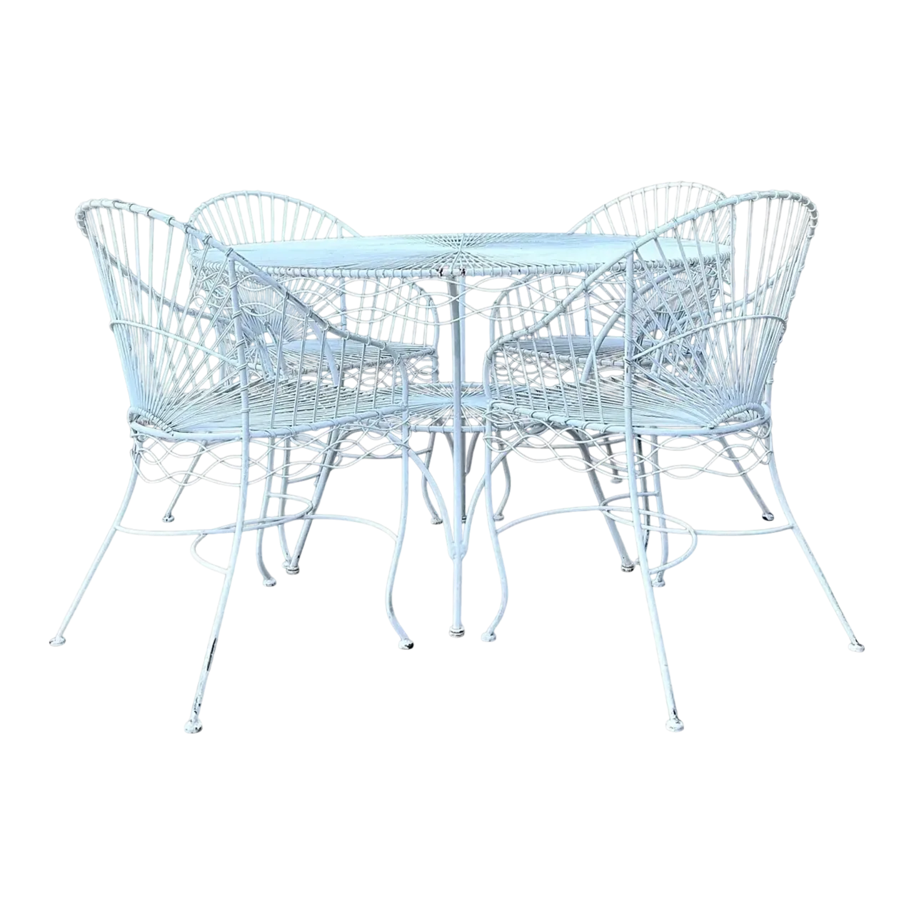 Vintage MCM Twisted Wrought Iron Dining Set of 5