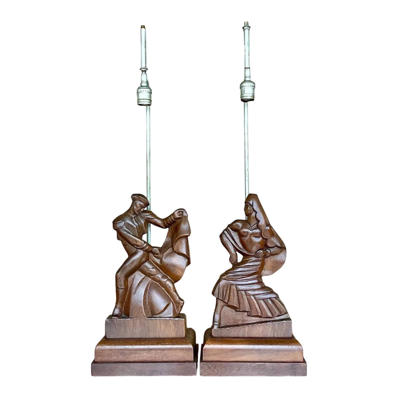 Vintage Mid-Century Heifetz Hand-Carved Dancer Table Lamps – A Pair