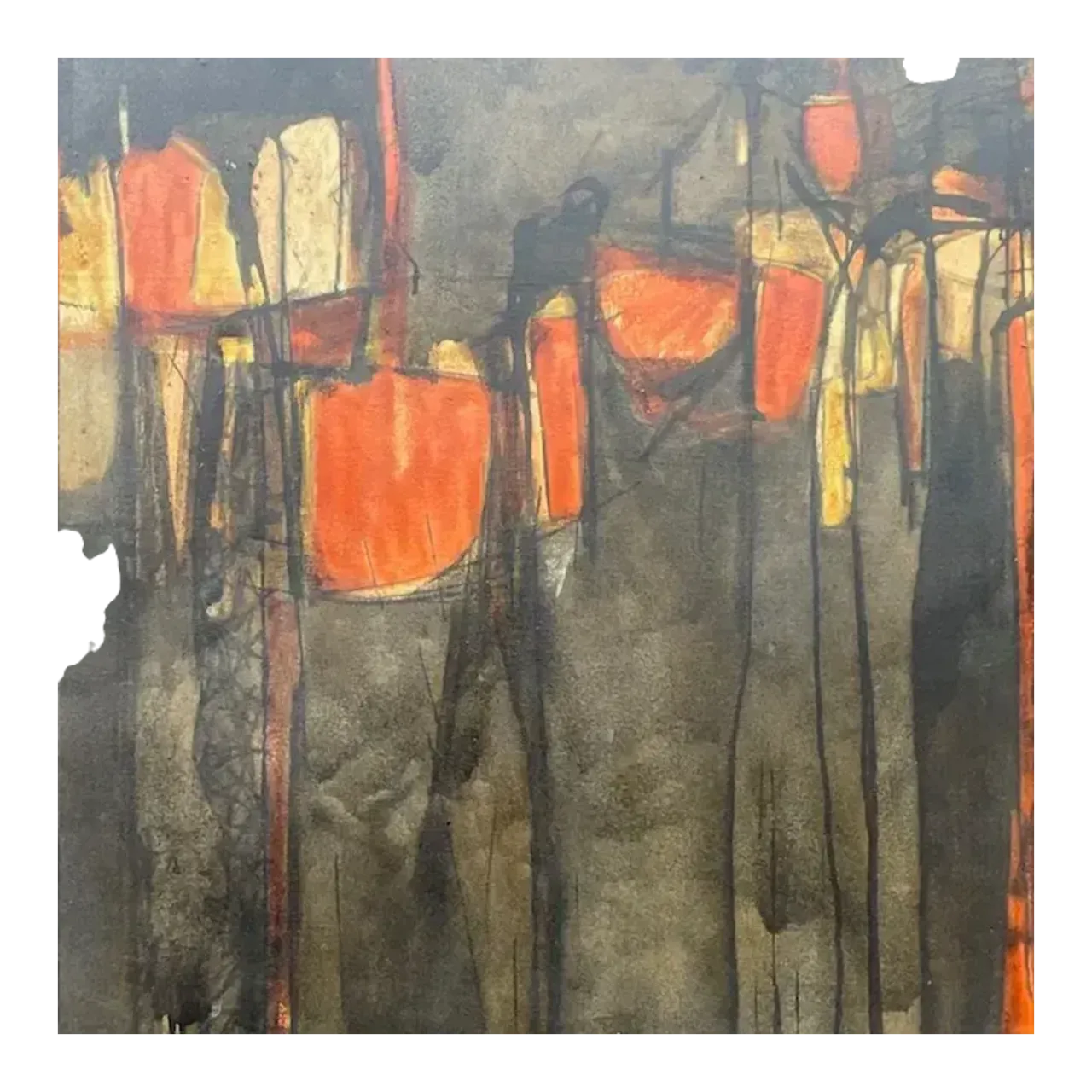 Vintage Mid-Century Modern Abstract Original Oil Painting on Canvas