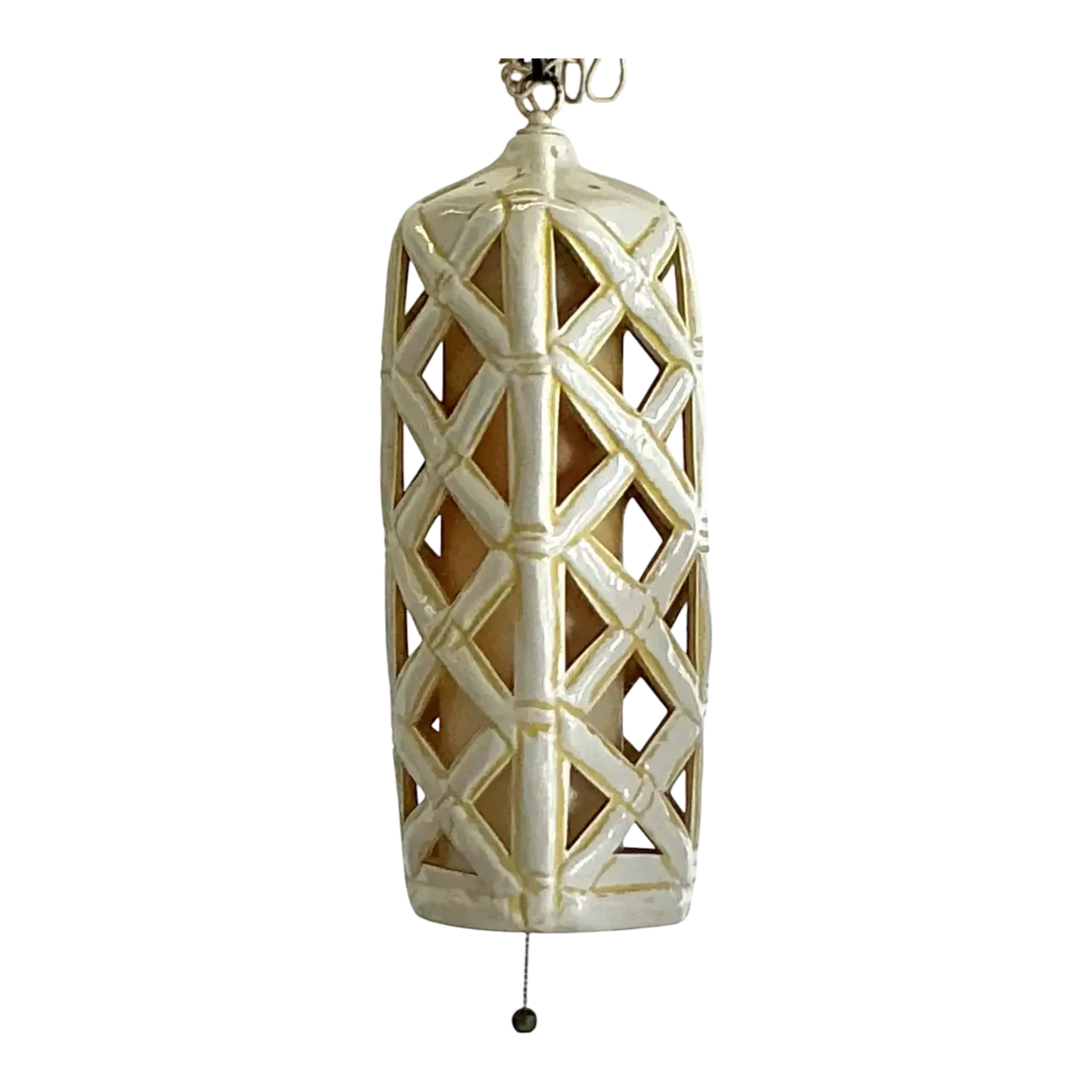 Vintage Mid-Century Modern Glazed Ceramic Hanging Trellis Lantern
