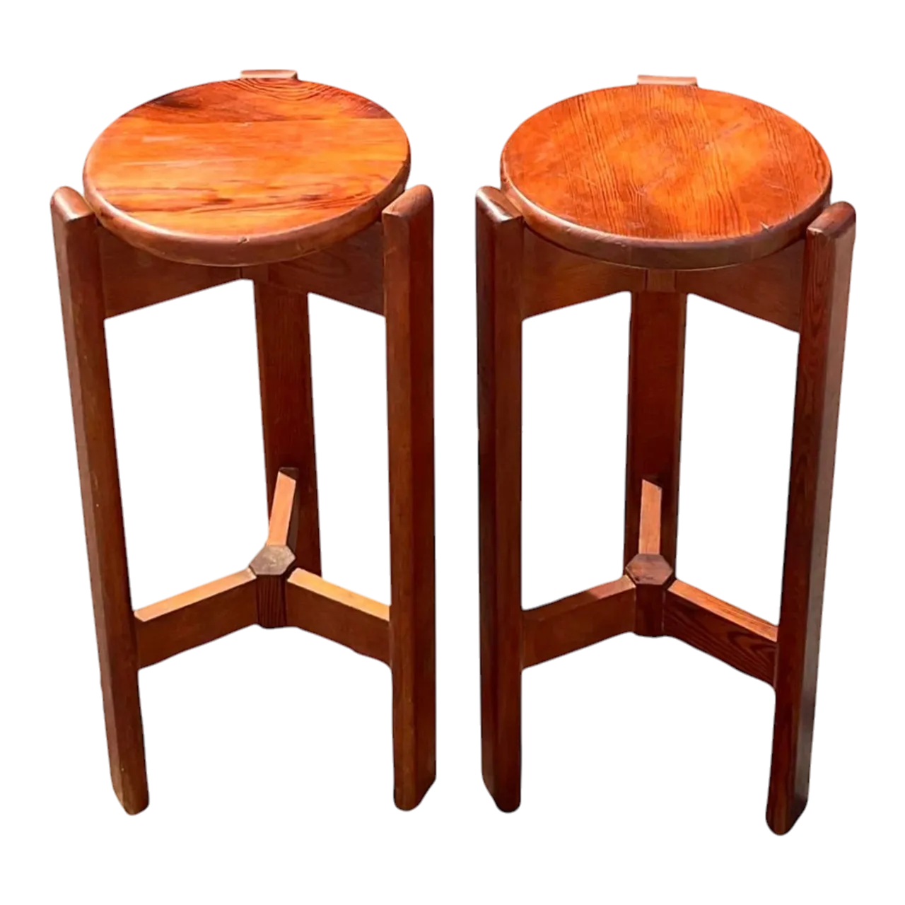 Vintage Mid-Century Modern Wood Barstools - Set of 2