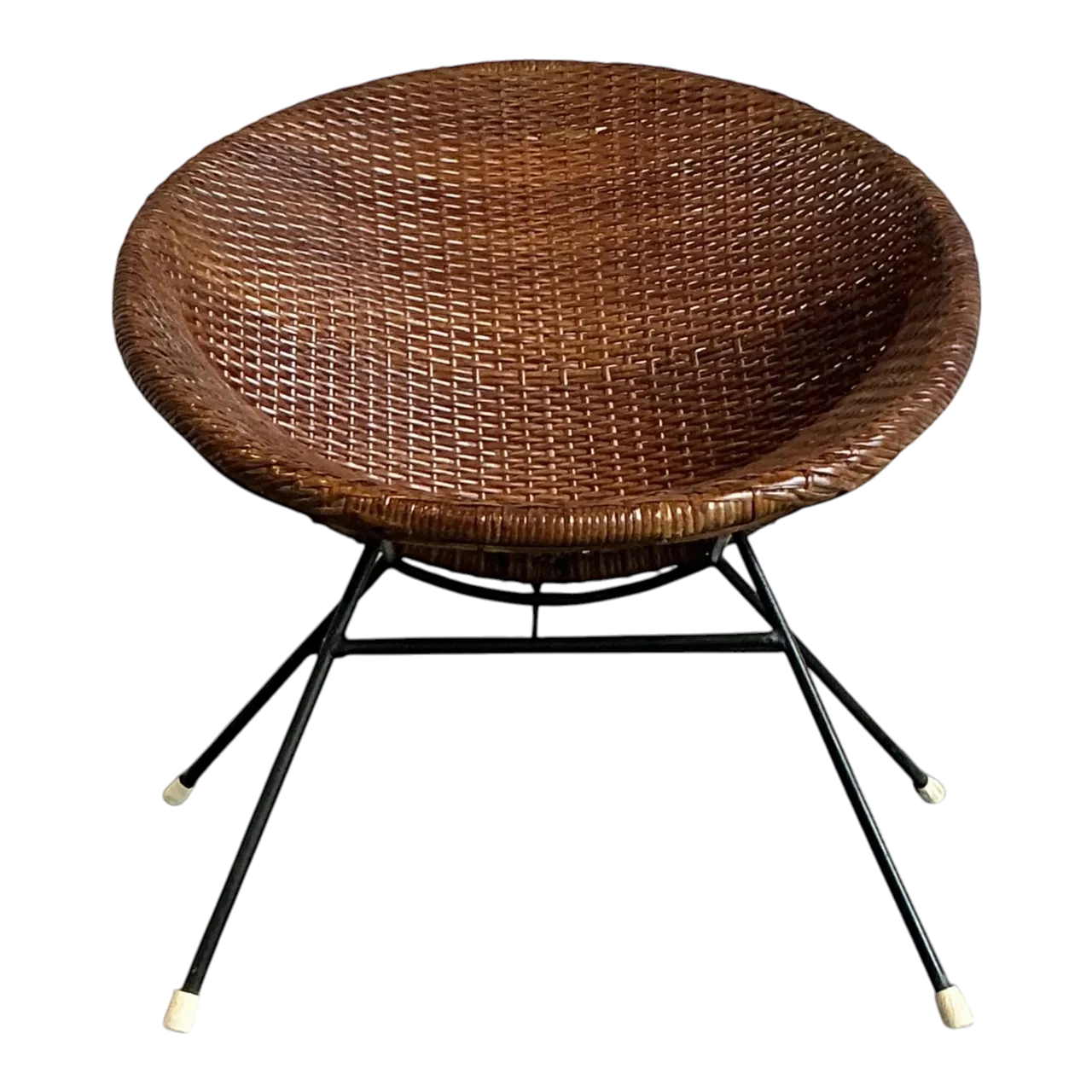 Vintage Mid-Century Modern Woven Rattan Hoop Chair