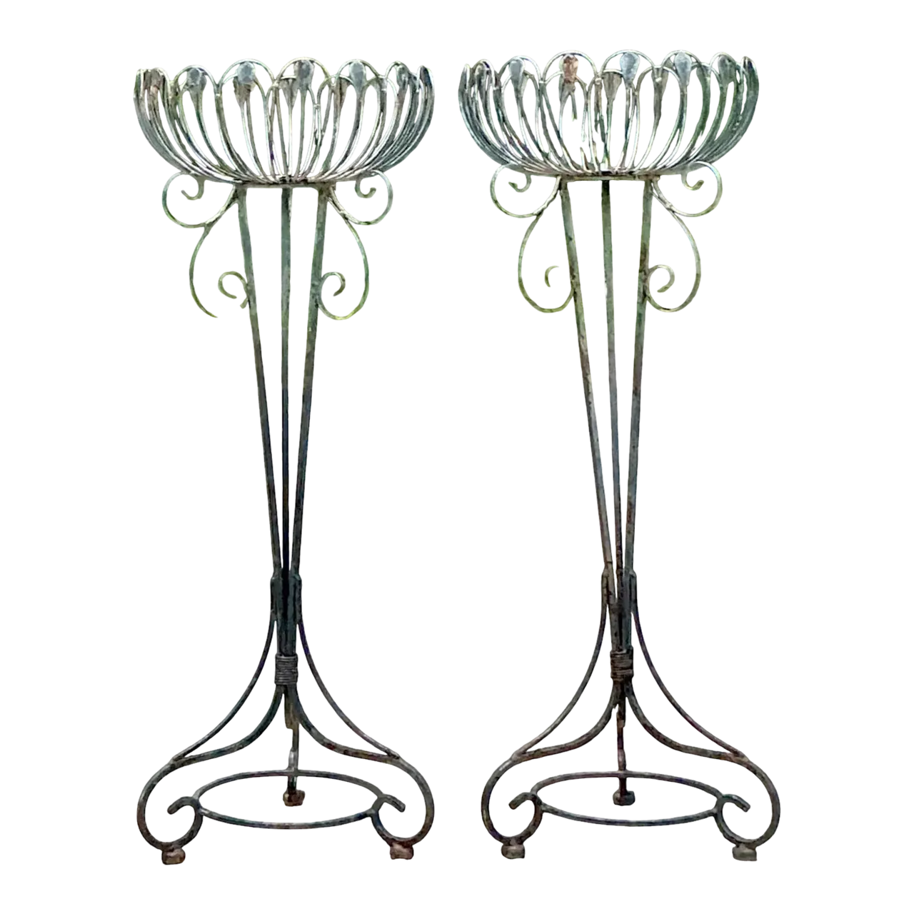 Vintage Mis-Century Modern Wrought Iron Plant Stands - a Pair