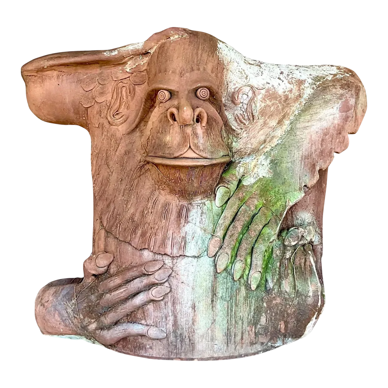 Vintage Monumental Boho Hand Made Terra Cotta Gorilla Sculpture