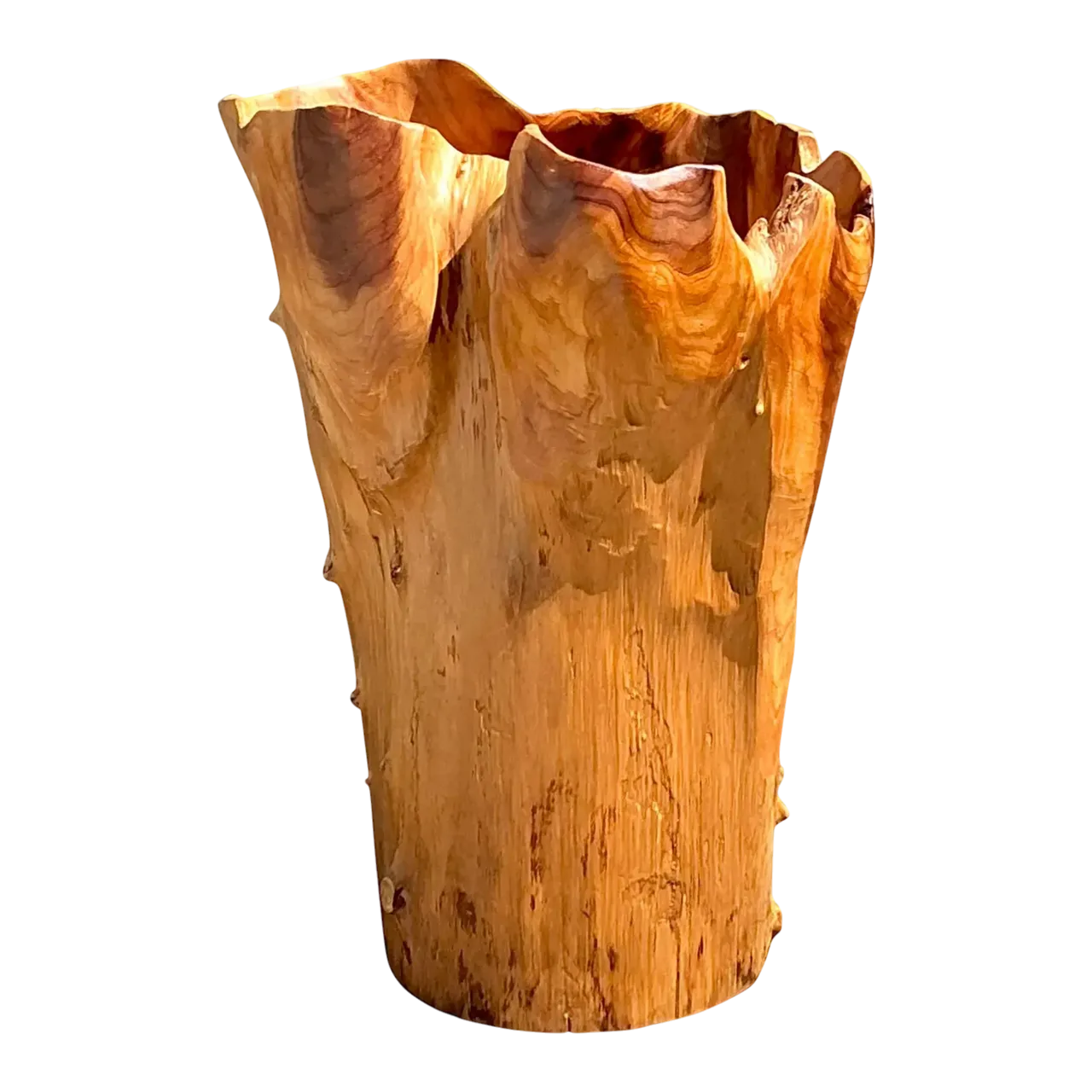 Vintage Monumental Carved Wood Vase