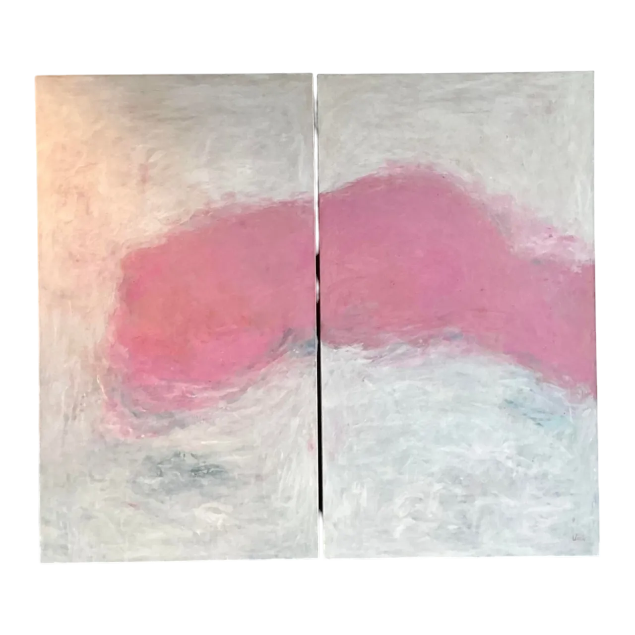 Vintage Monumental Original Abstract Diptych Oil Painting on Canvas - Set of 2