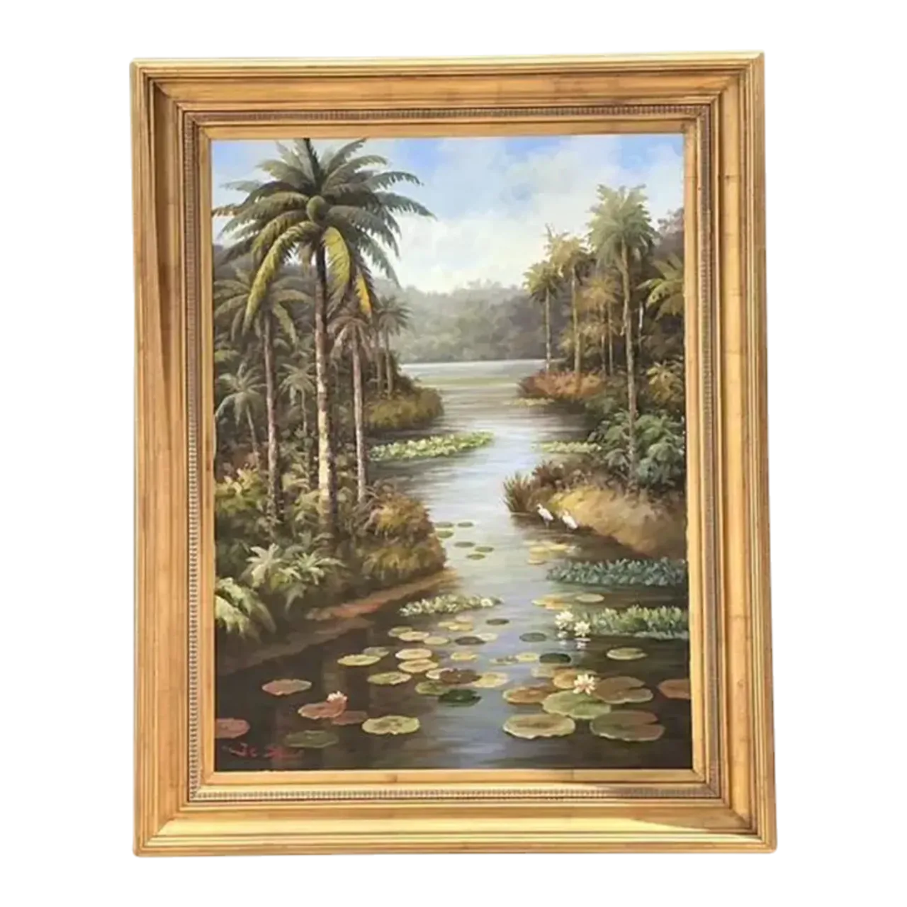 Vintage Monumental Original Everglades Oil Painting on Canvas