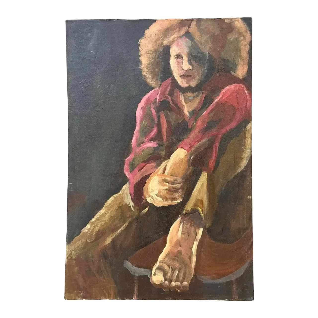 Vintage Monumental Original Portrait on Canvas
