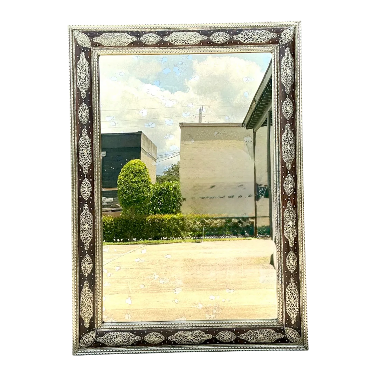 Vintage Moroccan Ornate Wood and Metal Mirror