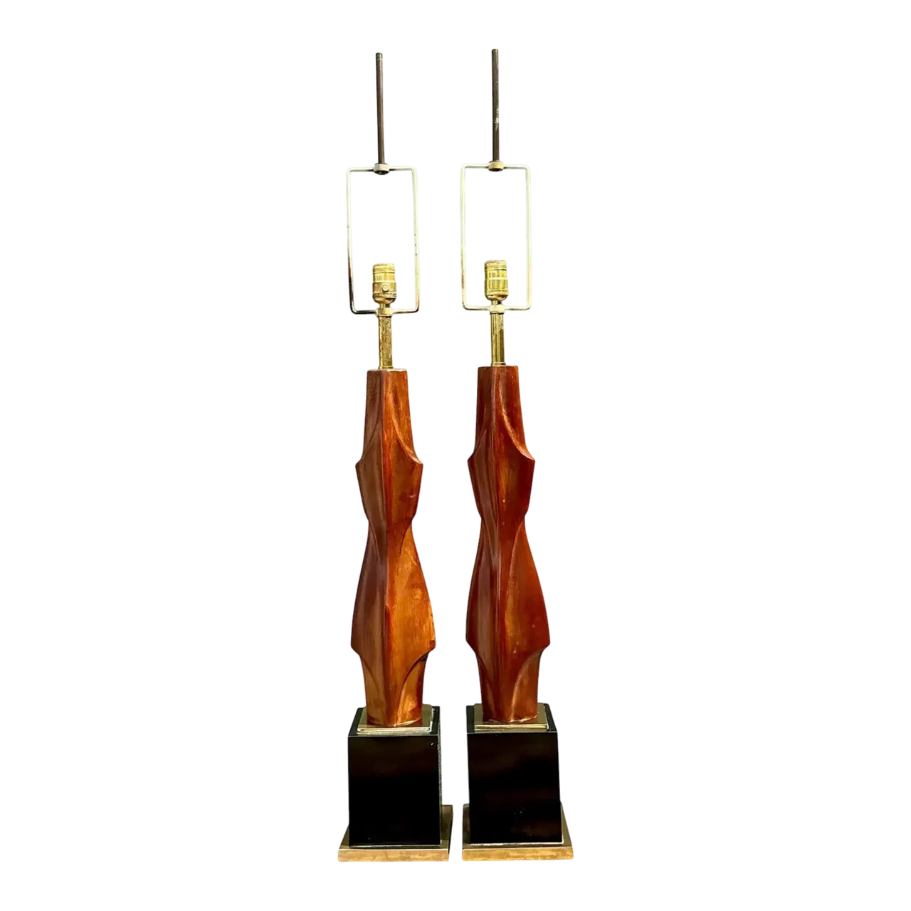Vintage Original Laurel Lamp Company Wood Sculptural Lamps - A Pair