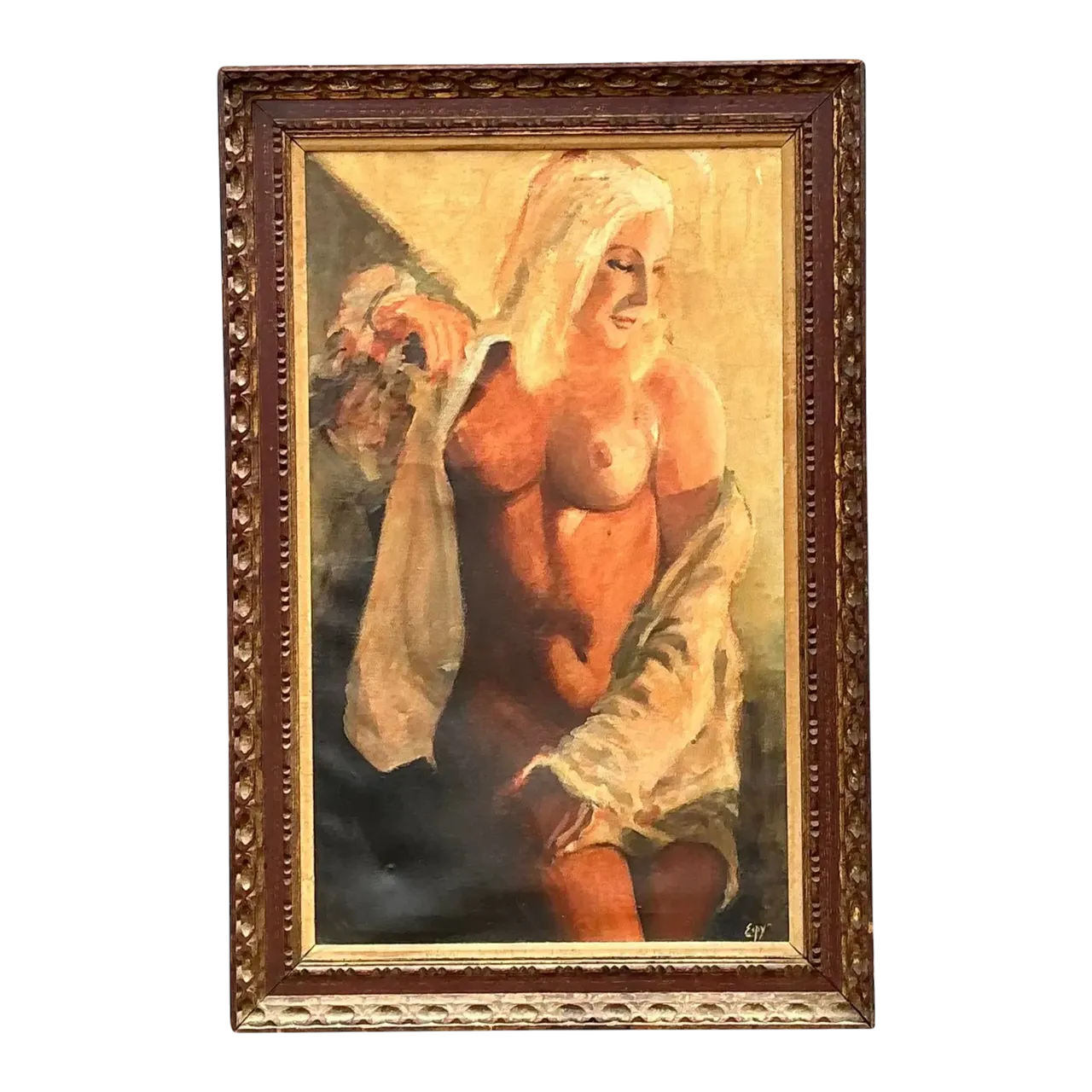 Vintage Original Nude Oil Portrait on Canvas