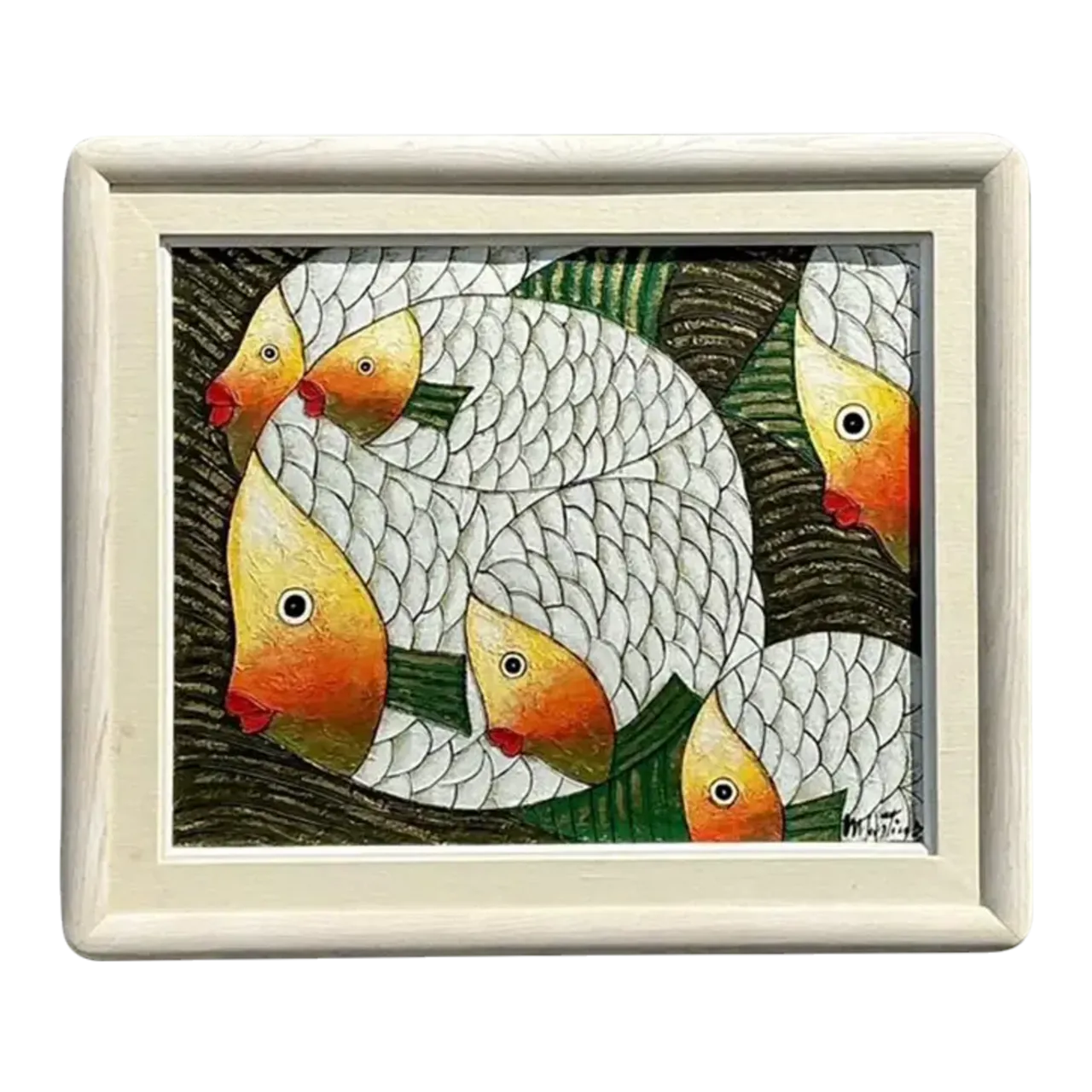Vintage Original School of Fish Oil Painting on Canvas