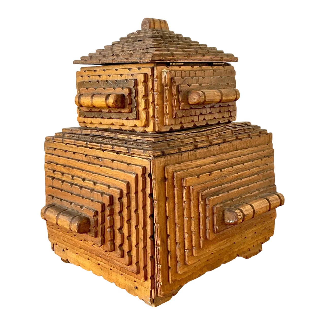 Vintage Original Tramp Art Stacked Box