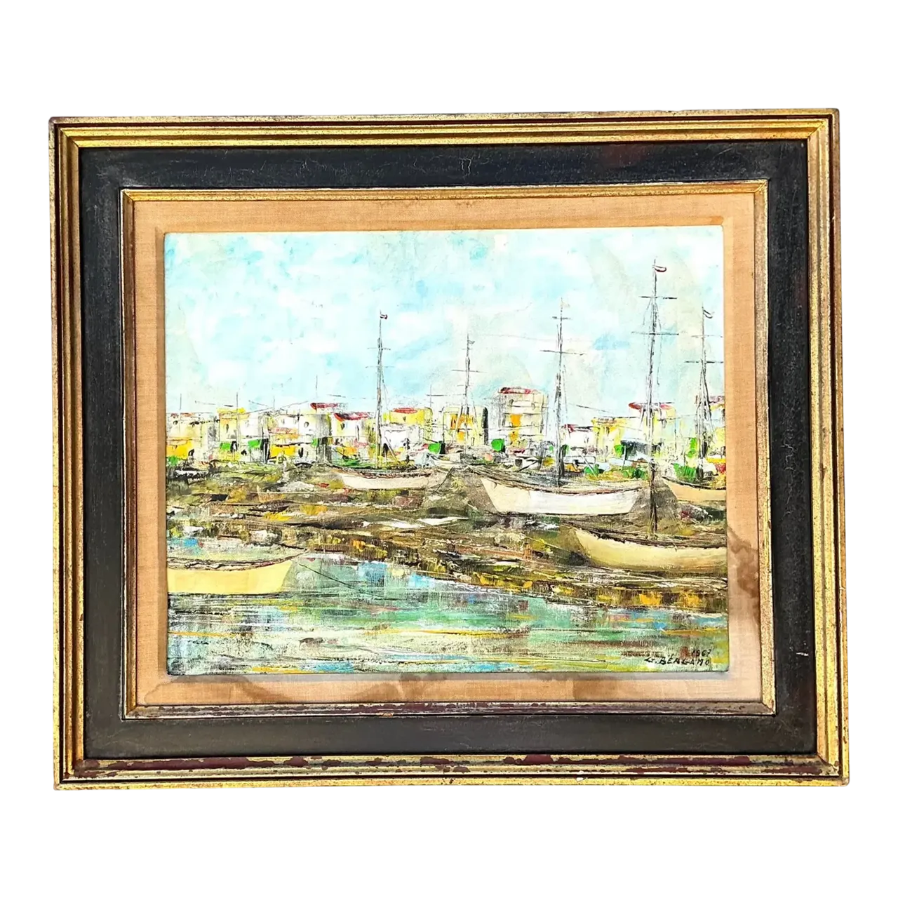 Vintage Original Waterfront Original Oil Painting on Canvas