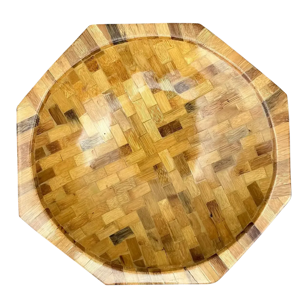 Vintage Parquet Rattan Wood Bowl