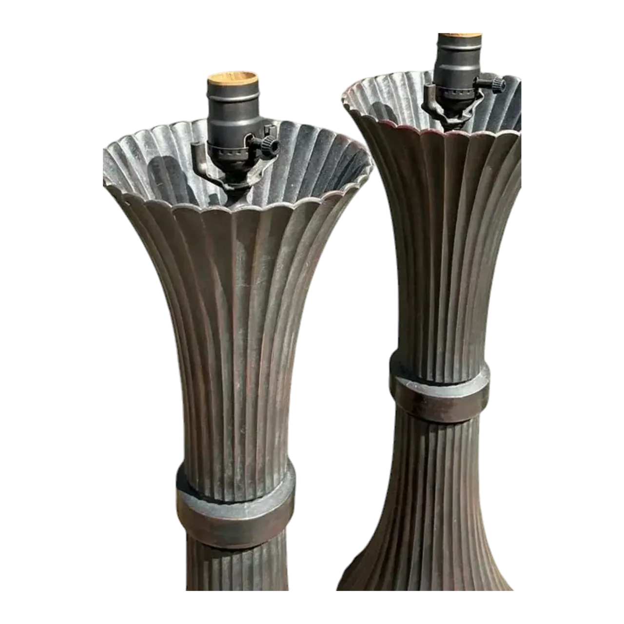 Vintage Patinated Fluted Metal Lamps - A Pair