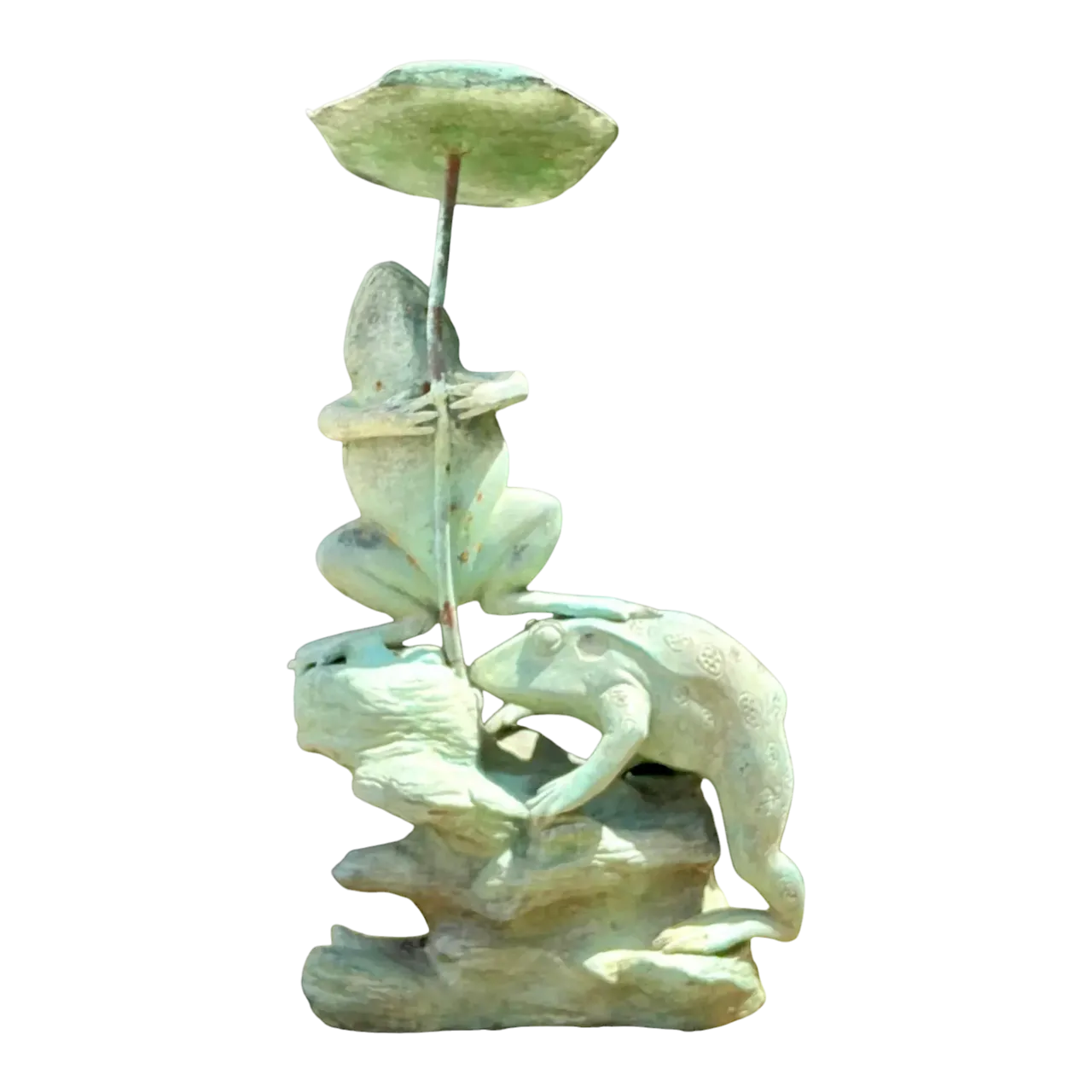 Vintage Patinated Verdigris Garden Frogs Sculpture