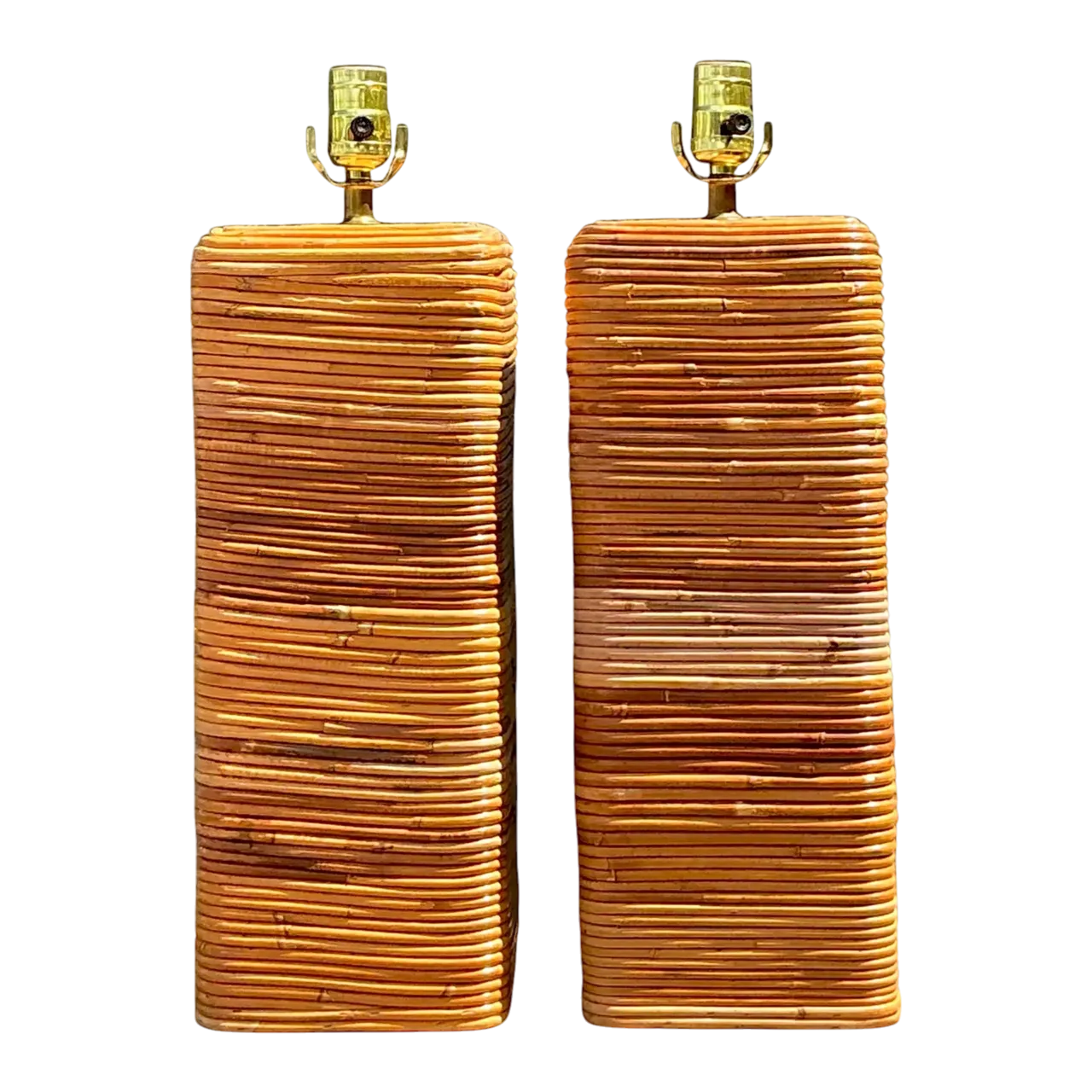 Vintage Pencil Reed Table Lamps - A Pair