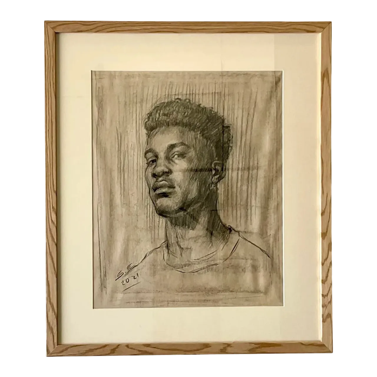 Vintage Portrait Original Pencil Drawing of a Young Man