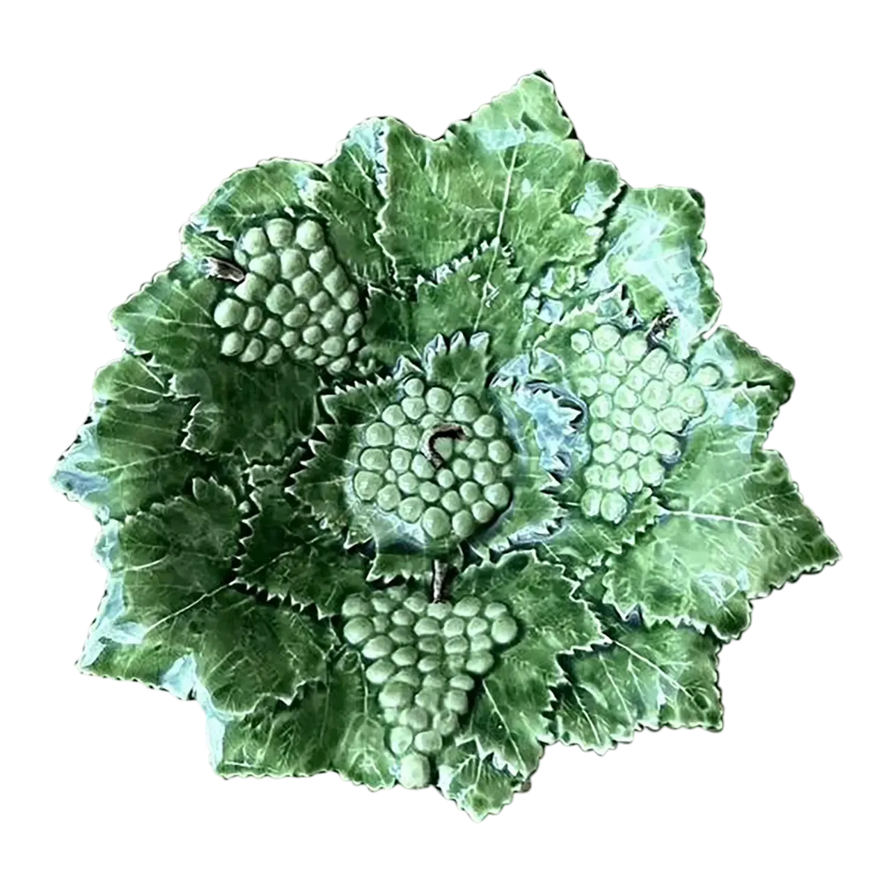Vintage Portuguese Glazed Ceramic Grape Leaf Bowl
