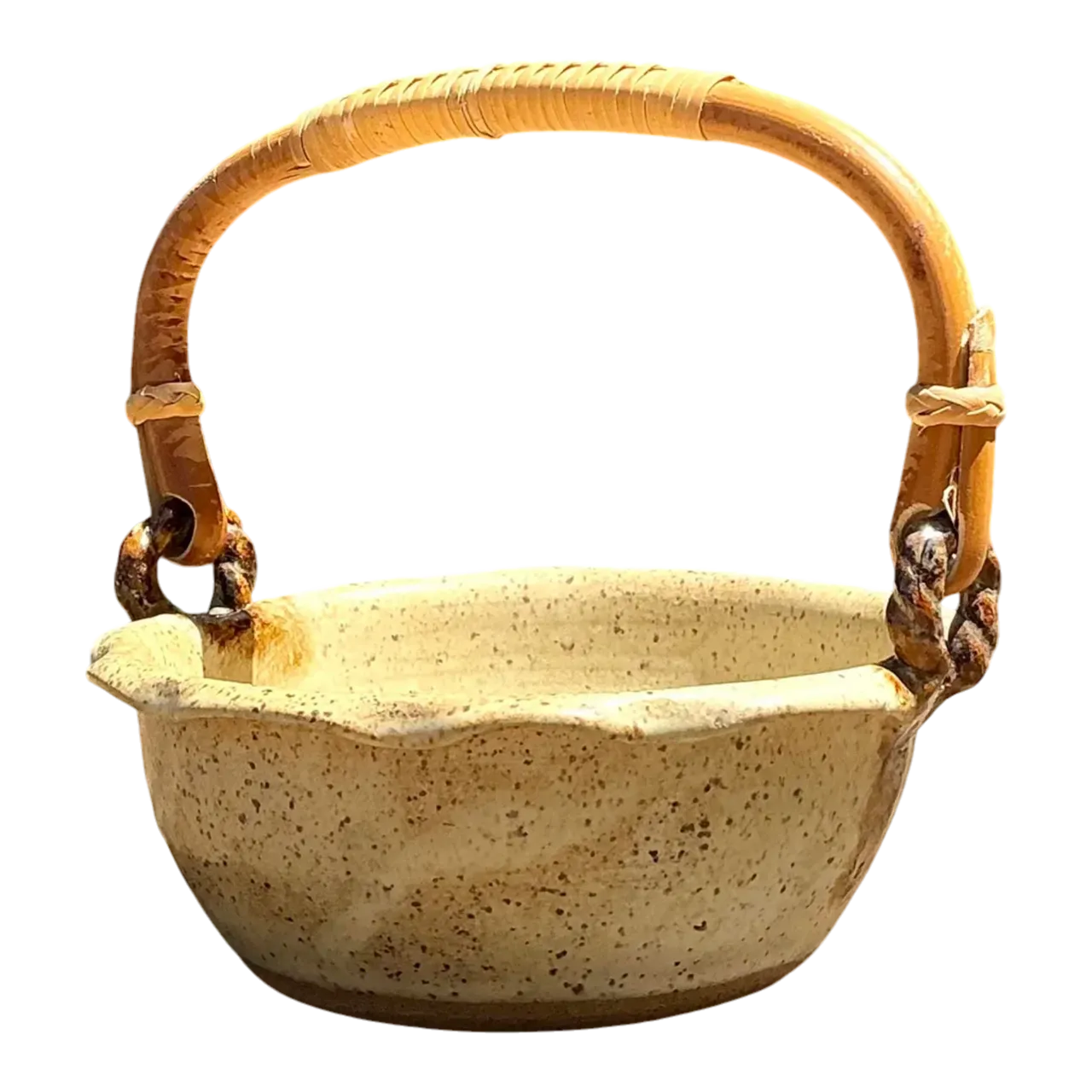 Vintage Rattan Handle Studio Pottery Bowl