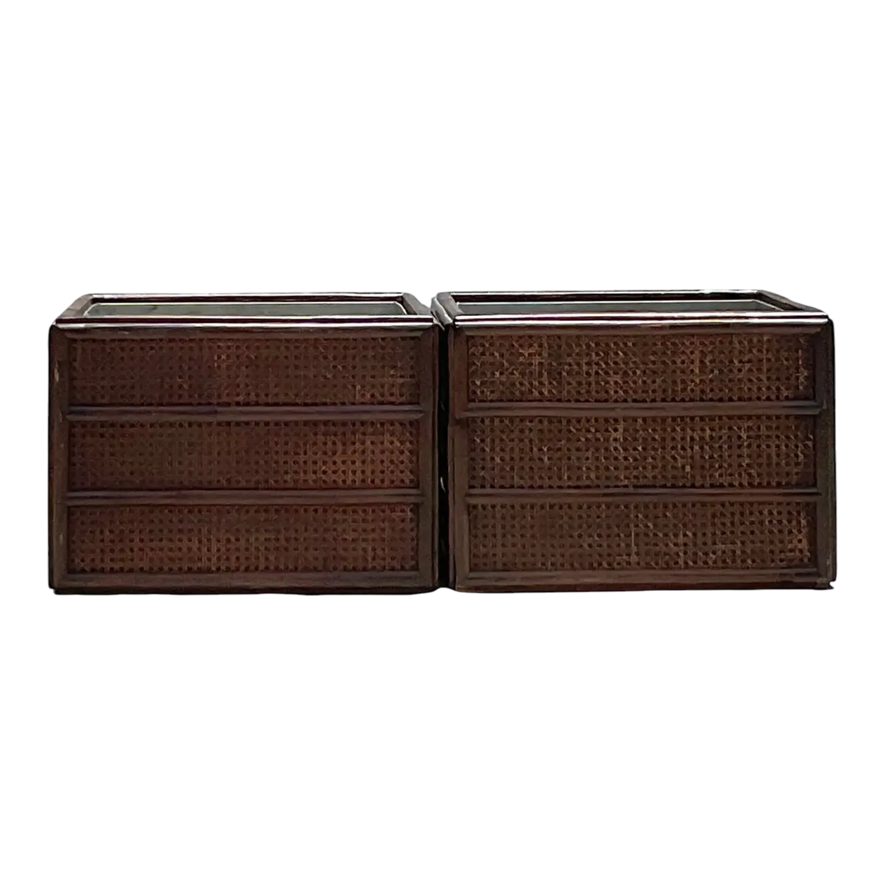 Vintage Rattan Planter With Removable Cast Aluminum - a Pair