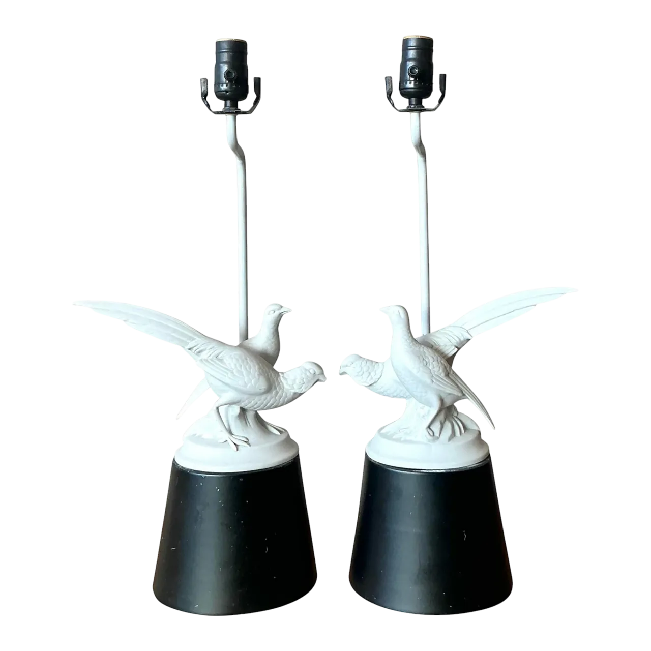 Vintage Regency Bisque Porcelain Bird Lamps - A Pair