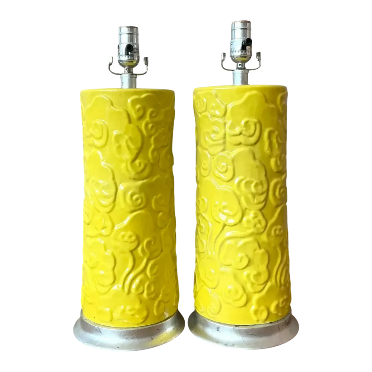 Vintage Regency Glazed Ceramic Cylinder Lamps - A Pair