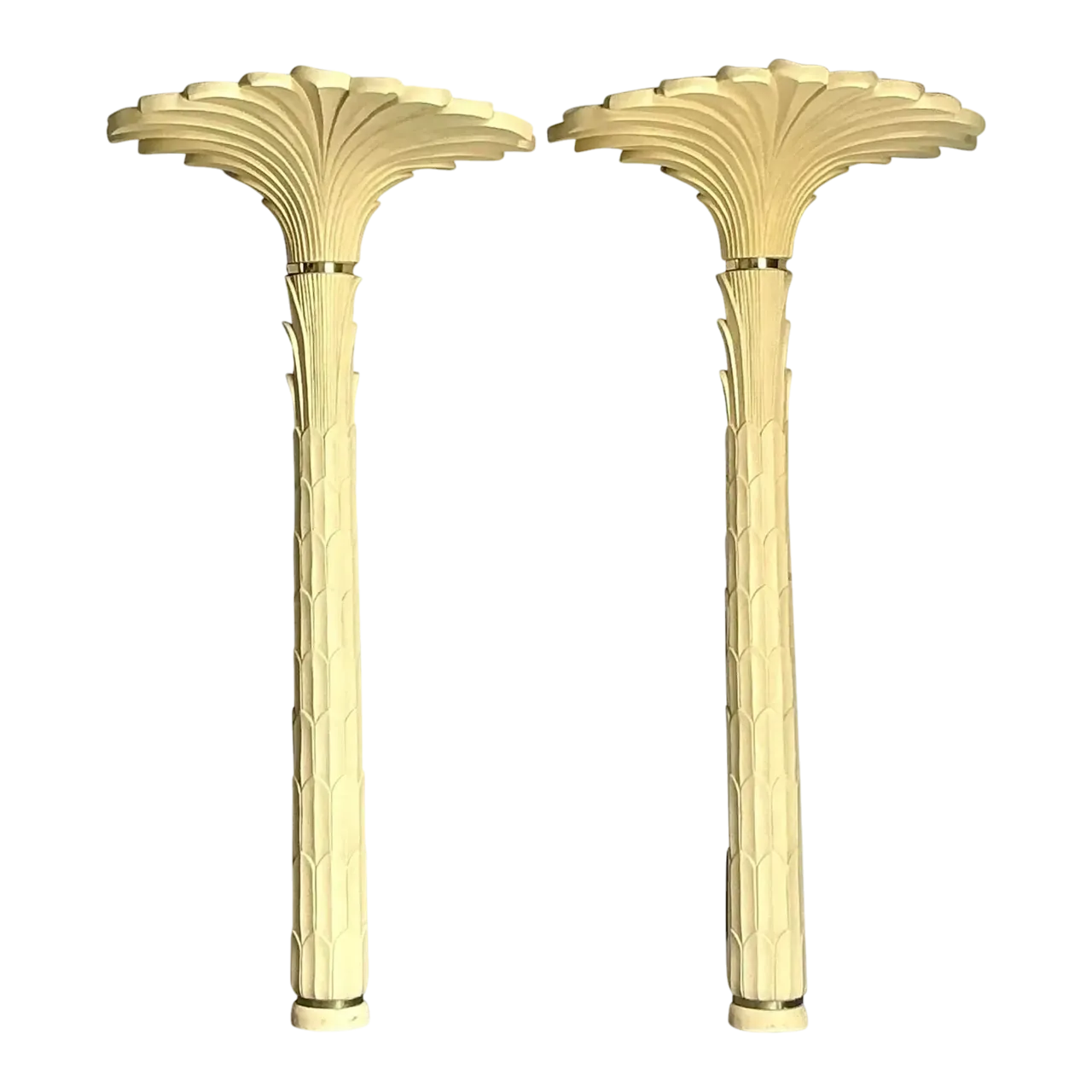 Vintage Regency Molded Resin Palm Torchiere After Serge Roche - Set of 2