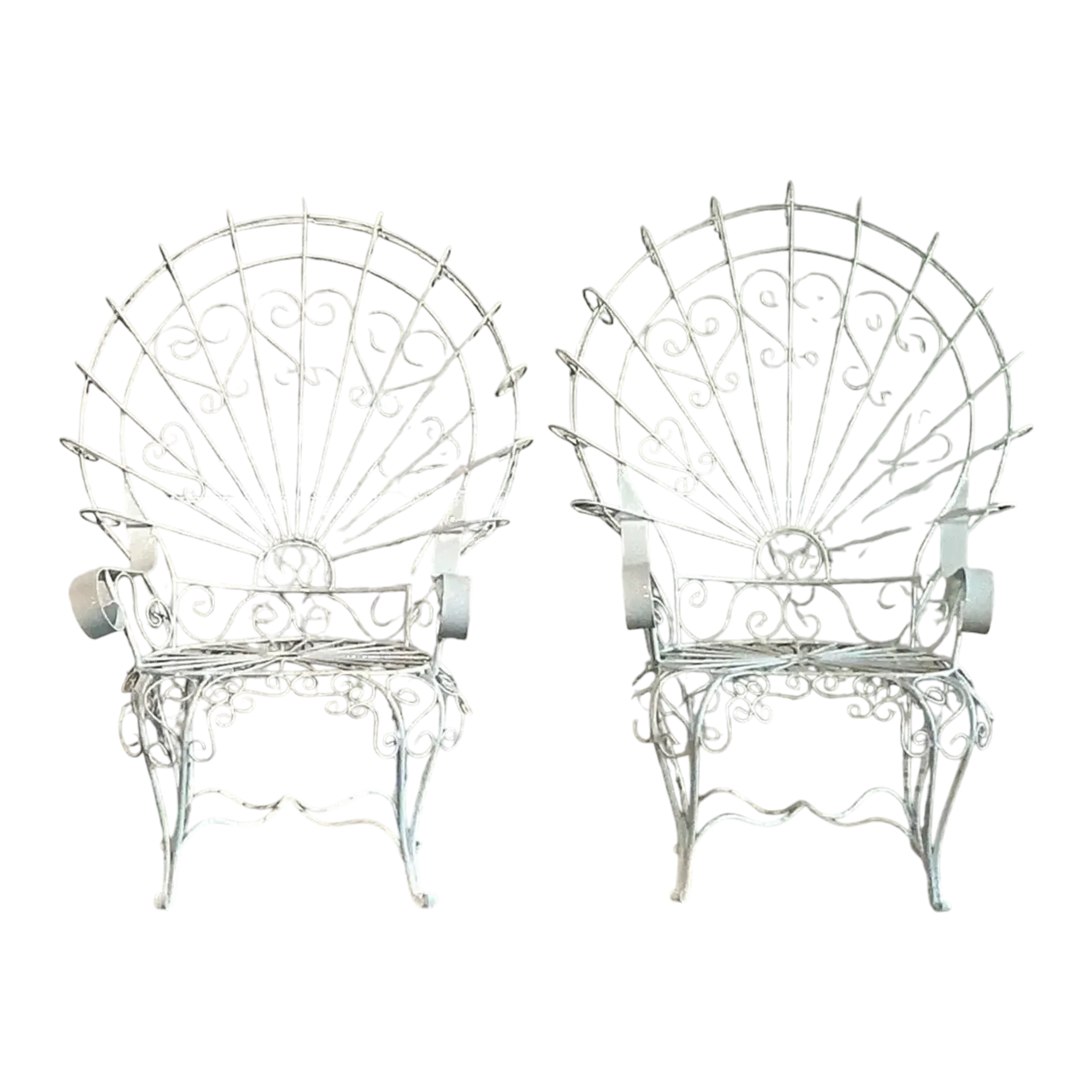Vintage Regency Wrought Iron Peacock Salon Chairs After Salterini - A Pair