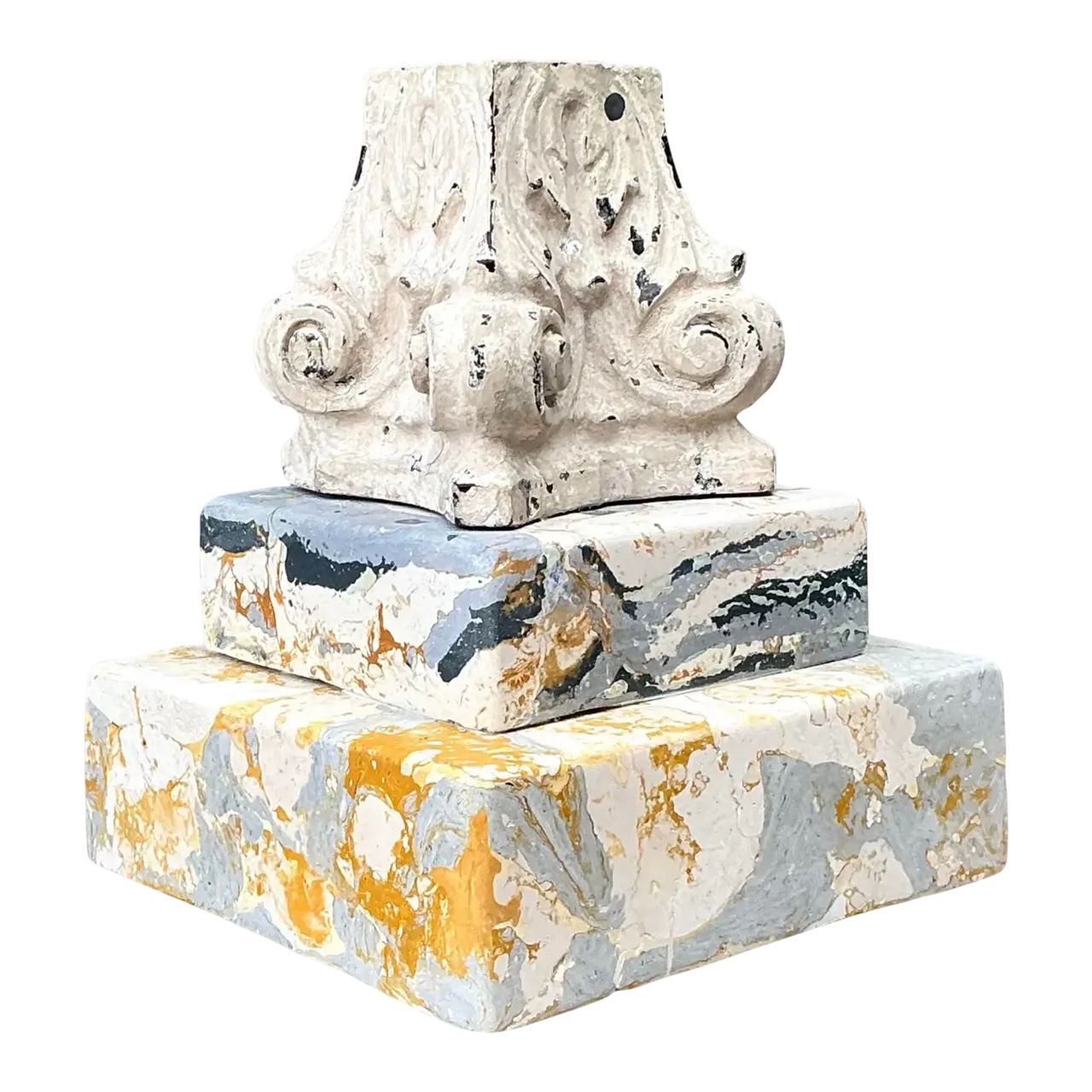 Vintage Scagliola Artisan Plaster Totem