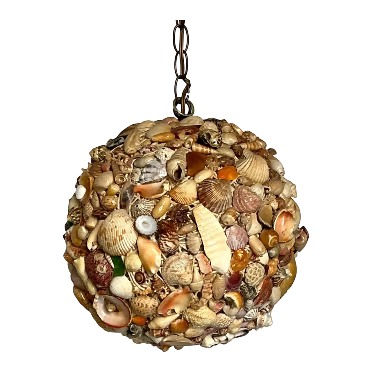 Vintage Shell Encrusted Sphere Hanging Light