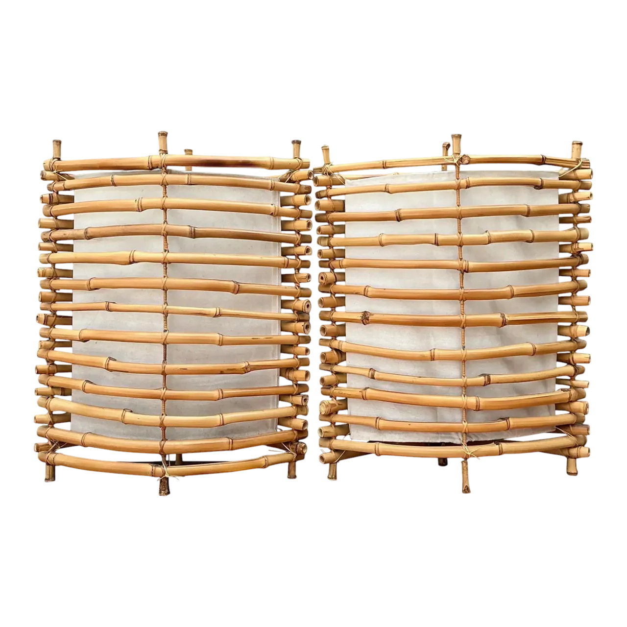 Vintage Stacked Bamboo Lantern Lamps - A Pair